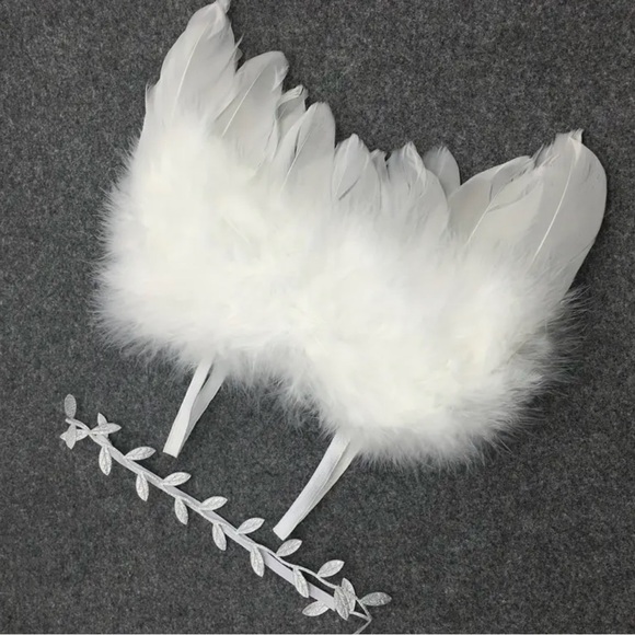 🩷 FREE WITH ANY PURCHASE White Angel Wings Silver Headband Baby Infant Photo - Picture 8 of 11